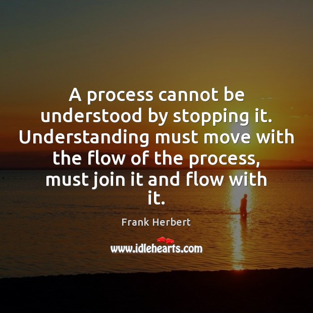 A process cannot be understood by stopping it. Understanding must move with Frank Herbert Picture Quote