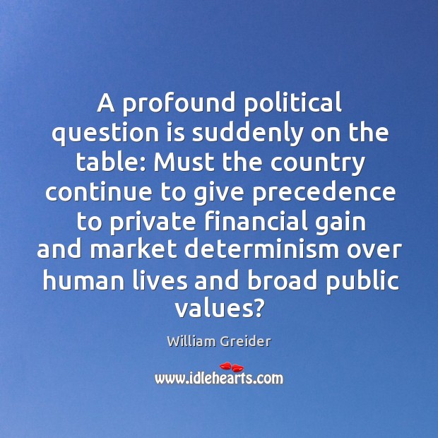 A profound political question is suddenly on the table: must the country continue to William Greider Picture Quote