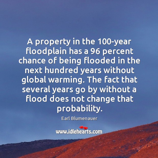 A property in the 100-year floodplain has a 96 percent chance of being flooded in Earl Blumenauer Picture Quote