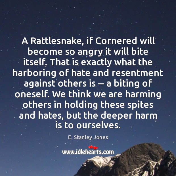 A Rattlesnake, if Cornered will become so angry it will bite itself. E. Stanley Jones Picture Quote