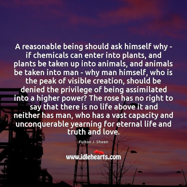 A reasonable being should ask himself why – if chemicals can enter Fulton J. Sheen Picture Quote