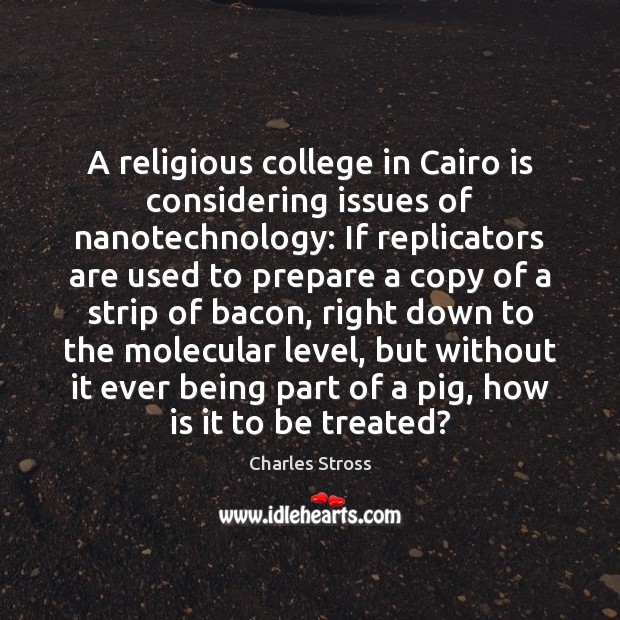 A religious college in Cairo is considering issues of nanotechnology: If replicators Charles Stross Picture Quote