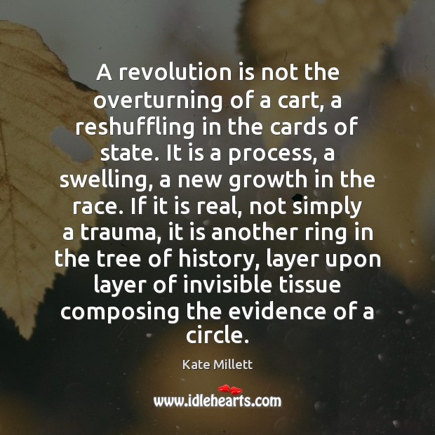 A revolution is not the overturning of a cart, a reshuffling in Kate Millett Picture Quote