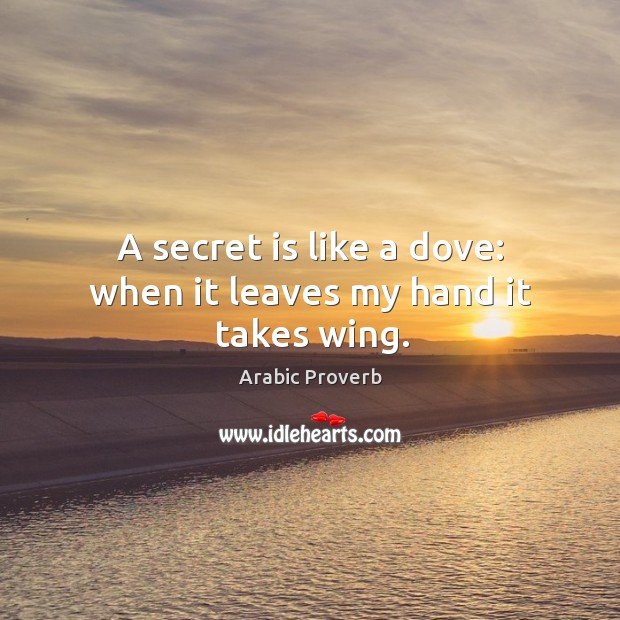 A secret is like a dove: when it leaves my hand it takes wing. Arabic Proverbs Image