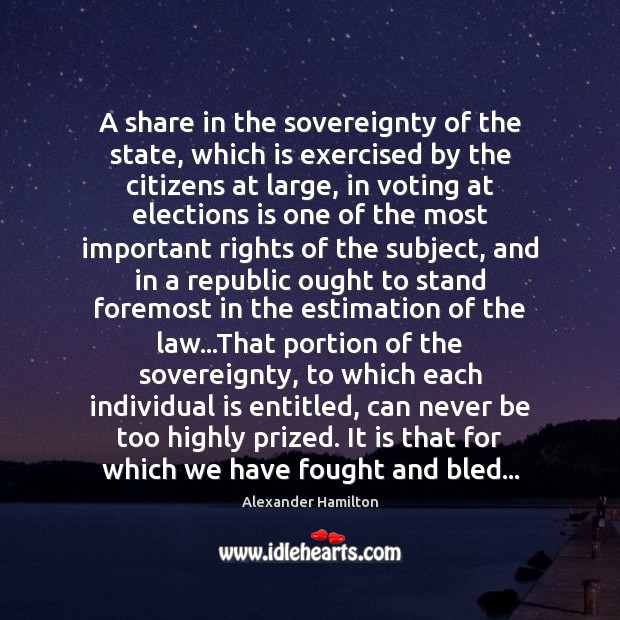A share in the sovereignty of the state, which is exercised by Alexander Hamilton Picture Quote
