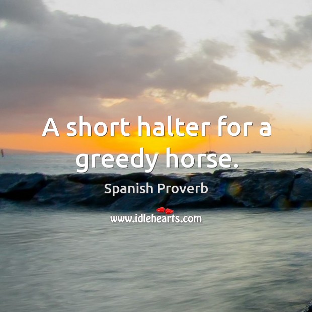 A short halter for a greedy horse. Spanish Proverbs Image