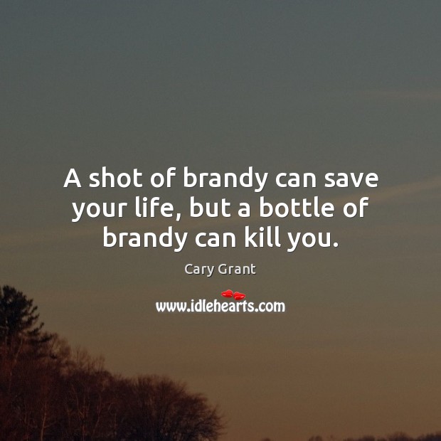 A shot of brandy can save your life, but a bottle of brandy can kill you. Cary Grant Picture Quote
