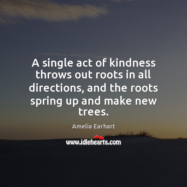 A single act of kindness throws out roots in all directions, and Amelia Earhart Picture Quote