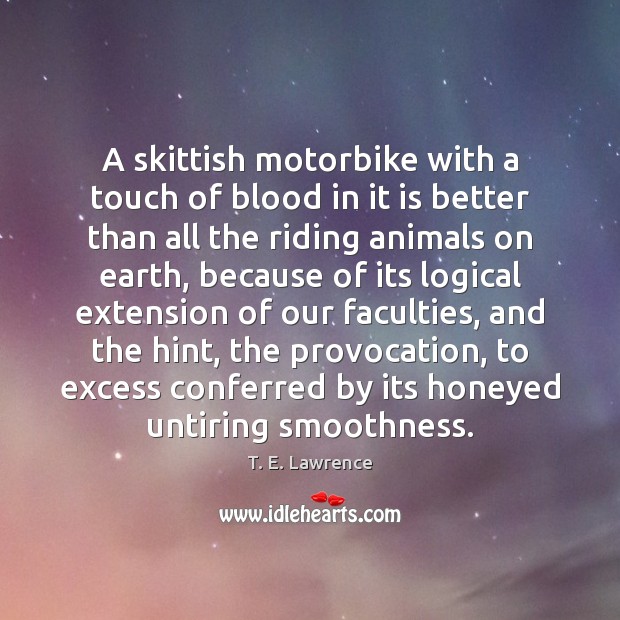 A skittish motorbike with a touch of blood in it is better T. E. Lawrence Picture Quote