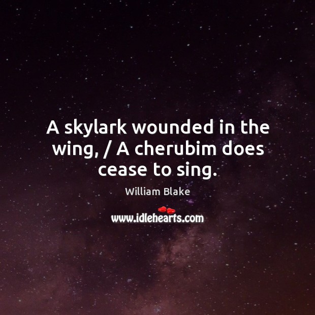 A skylark wounded in the wing, / A cherubim does cease to sing. William Blake Picture Quote