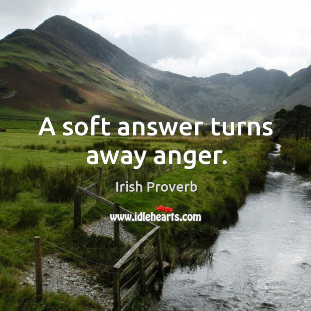 A soft answer turns away anger. Irish Proverbs Image