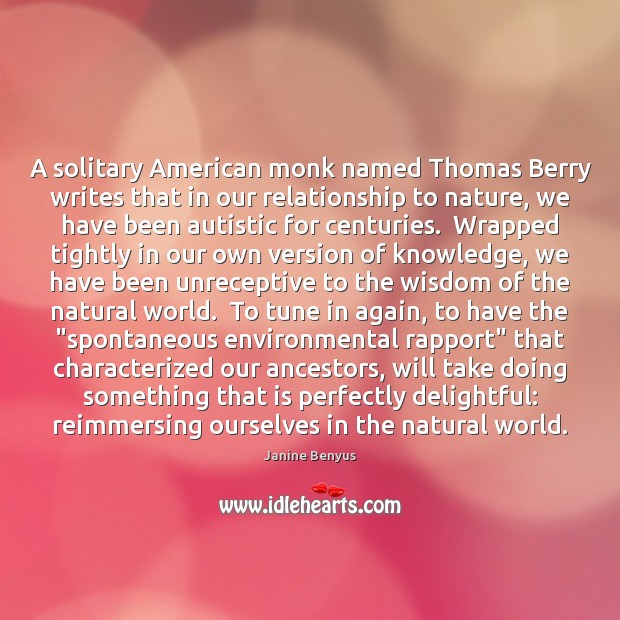 A solitary American monk named Thomas Berry writes that in our relationship Image