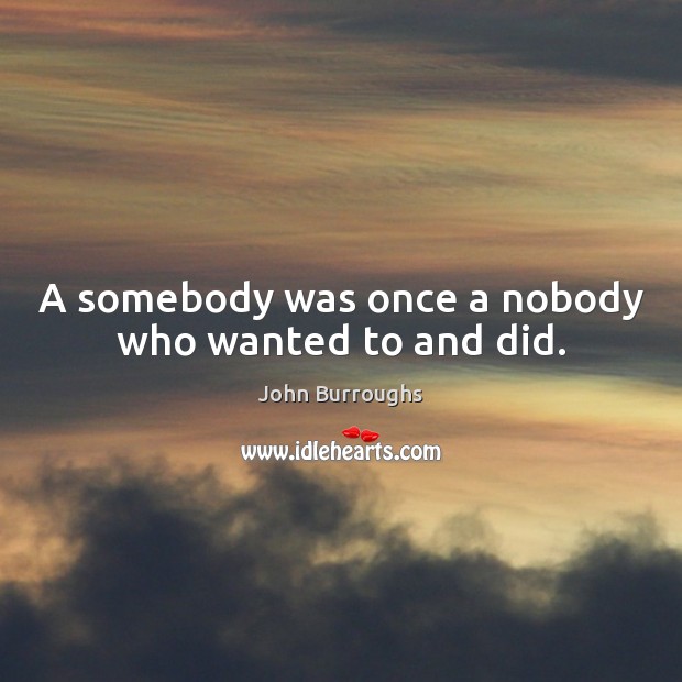 A somebody was once a nobody who wanted to and did. John Burroughs Picture Quote