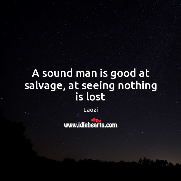 A sound man is good at salvage, at seeing nothing is lost Laozi Picture Quote
