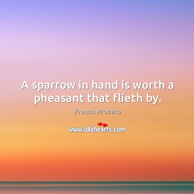 A sparrow in hand is worth a pheasant that flieth by. Image