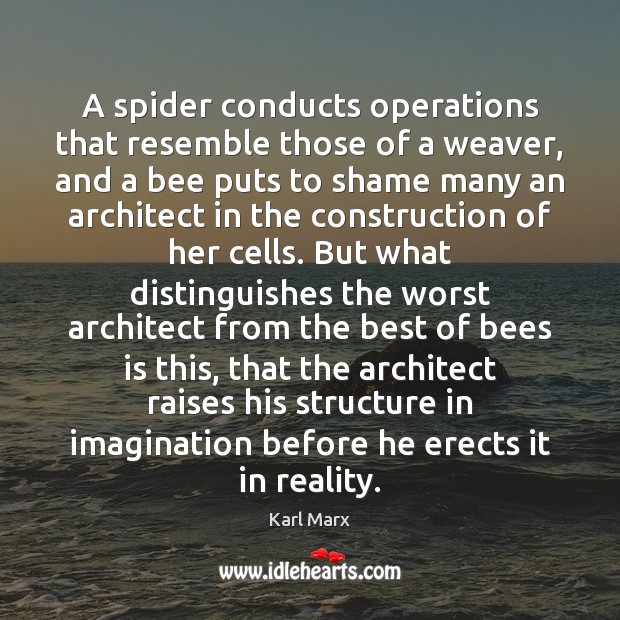 A spider conducts operations that resemble those of a weaver, and a Karl Marx Picture Quote