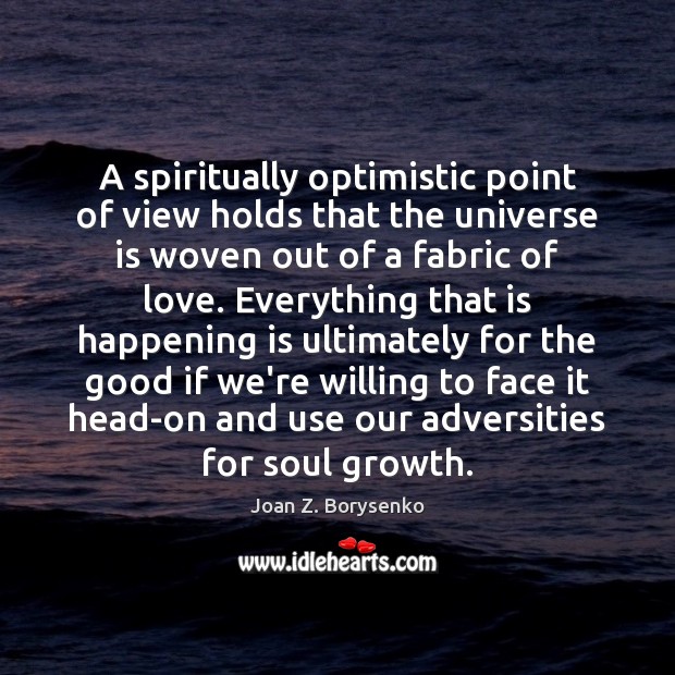 A spiritually optimistic point of view holds that the universe is woven Joan Z. Borysenko Picture Quote