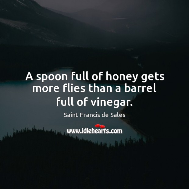 A spoon full of honey gets more flies than a barrel full of vinegar. Saint Francis de Sales Picture Quote