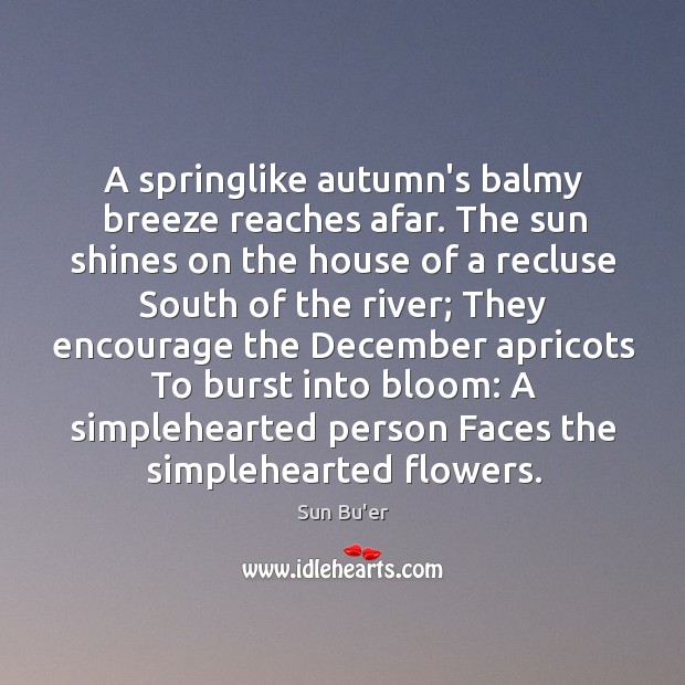 A springlike autumn’s balmy breeze reaches afar. The sun shines on the Sun Bu’er Picture Quote