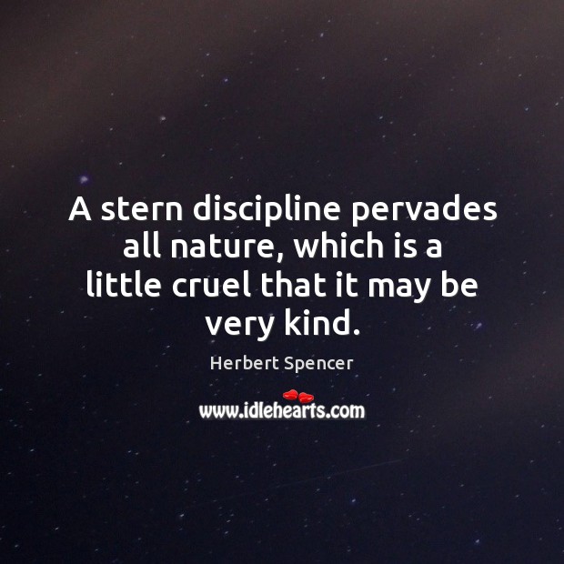 A stern discipline pervades all nature, which is a little cruel that it may be very kind. Herbert Spencer Picture Quote