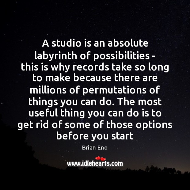 A studio is an absolute labyrinth of possibilities – this is why Brian Eno Picture Quote
