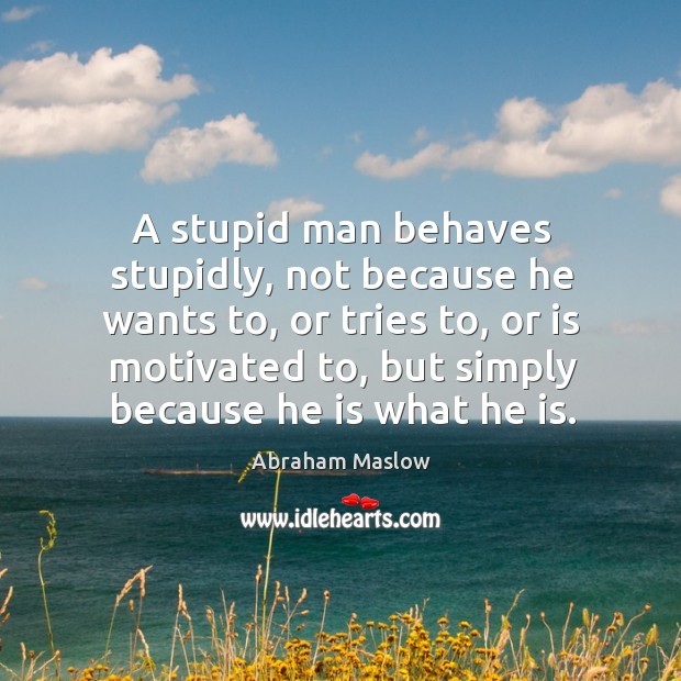 A stupid man behaves stupidly, not because he wants to, or tries Abraham Maslow Picture Quote