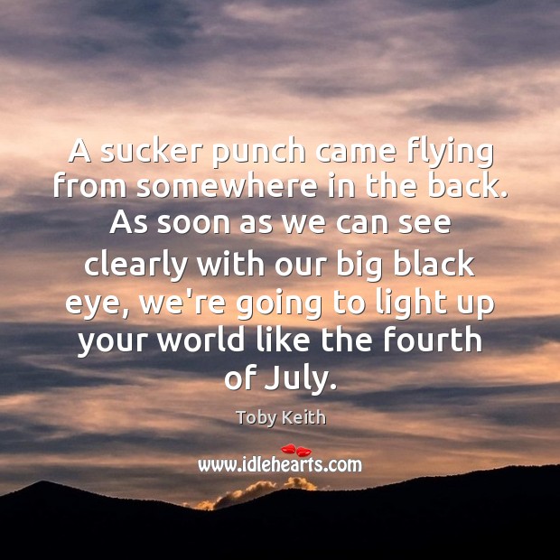 A sucker punch came flying from somewhere in the back. As soon Toby Keith Picture Quote