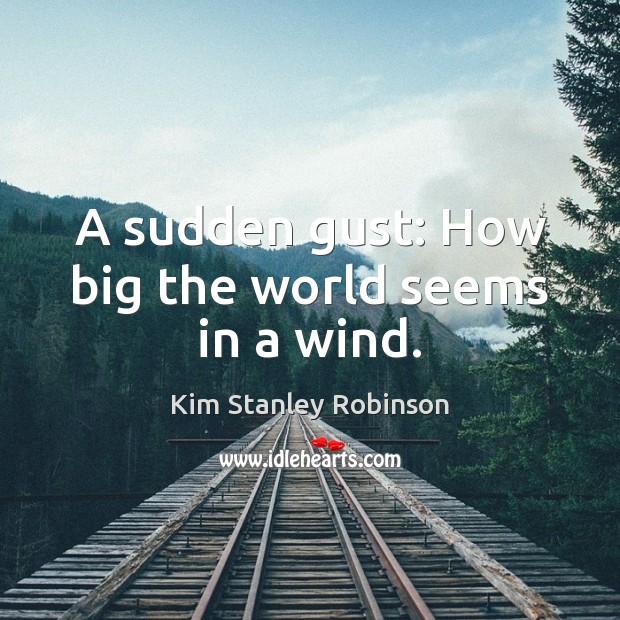 A sudden gust: How big the world seems in a wind. Kim Stanley Robinson Picture Quote