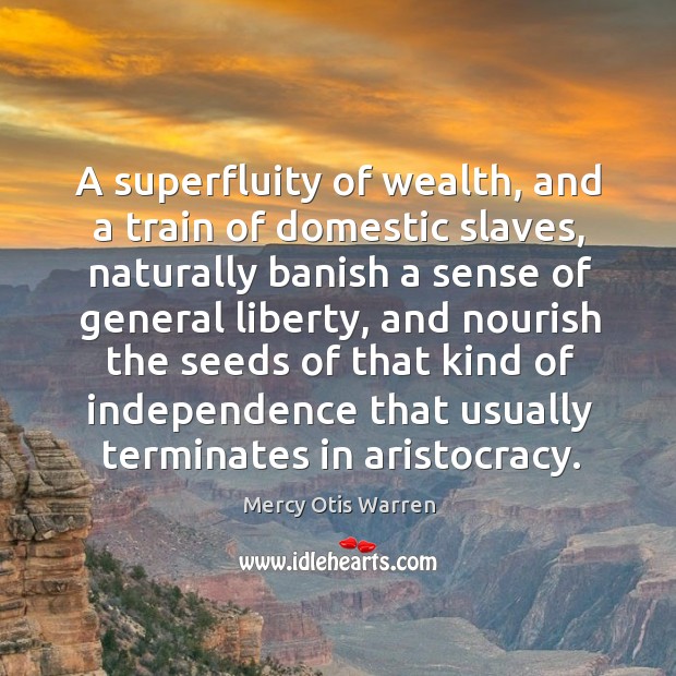 A superfluity of wealth, and a train of domestic slaves Mercy Otis Warren Picture Quote