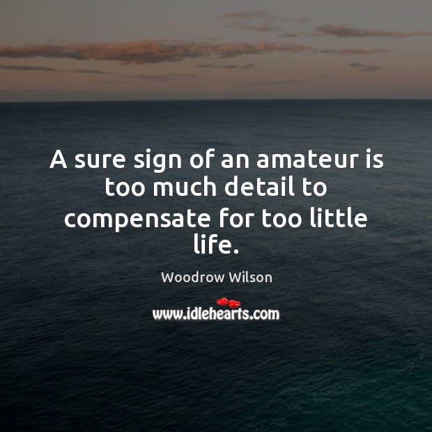A sure sign of an amateur is too much detail to compensate for too little life. Woodrow Wilson Picture Quote