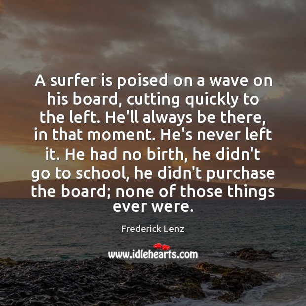 A surfer is poised on a wave on his board, cutting quickly Image