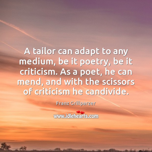 A tailor can adapt to any medium, be it poetry, be it Franz Grillparzer Picture Quote