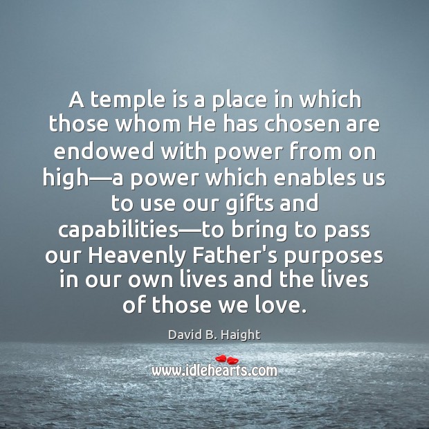 A temple is a place in which those whom He has chosen David B. Haight Picture Quote