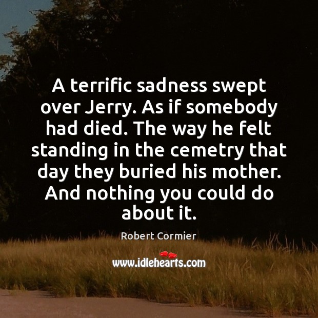 A terrific sadness swept over Jerry. As if somebody had died. The Robert Cormier Picture Quote