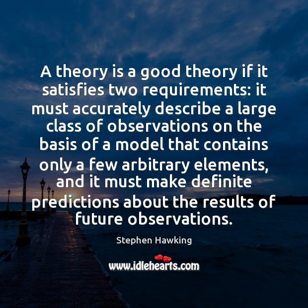 A theory is a good theory if it satisfies two requirements: it Stephen Hawking Picture Quote