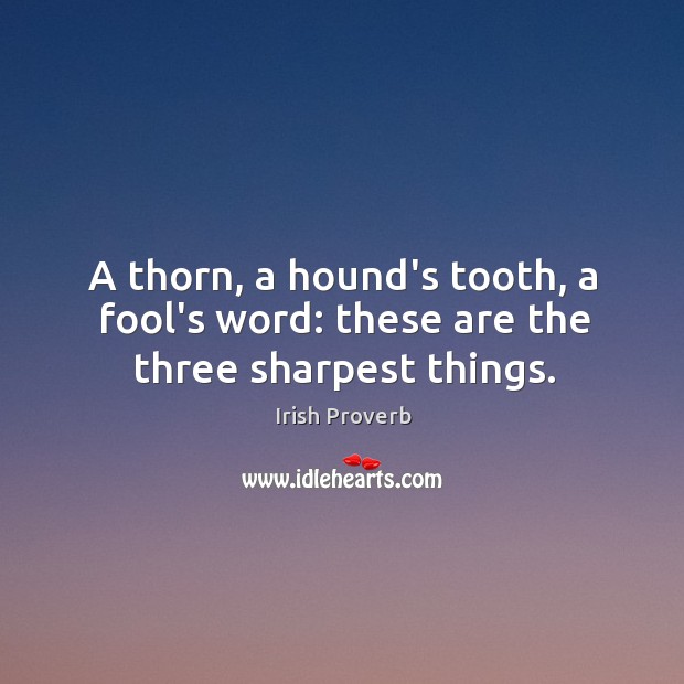 A thorn, a hound’s tooth, a fool’s word: these are the three sharpest things. Irish Proverbs Image