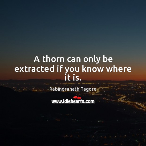 A thorn can only be extracted if you know where it is. Rabindranath Tagore Picture Quote