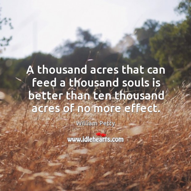 A thousand acres that can feed a thousand souls is better than ten thousand acres of no more effect. William Petty Picture Quote