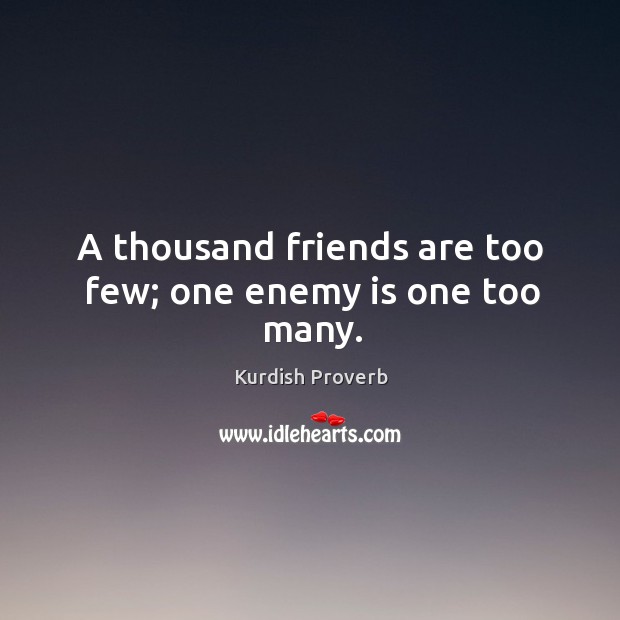 A thousand friends are too few; one enemy is one too many. Image