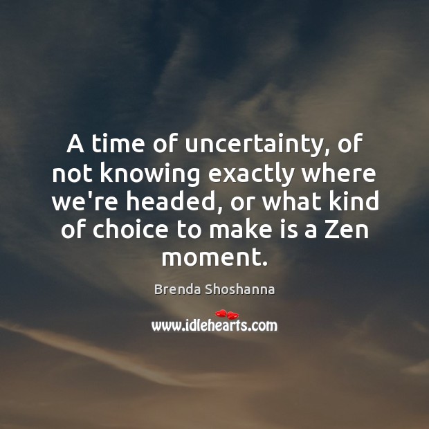 A time of uncertainty, of not knowing exactly where we’re headed, or Brenda Shoshanna Picture Quote