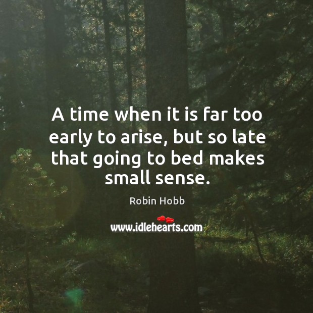 A time when it is far too early to arise, but so late that going to bed makes small sense. Robin Hobb Picture Quote