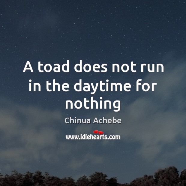 A toad does not run in the daytime for nothing Chinua Achebe Picture Quote