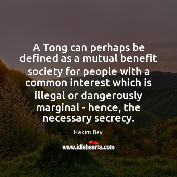 A Tong can perhaps be defined as a mutual benefit society for Hakim Bey Picture Quote