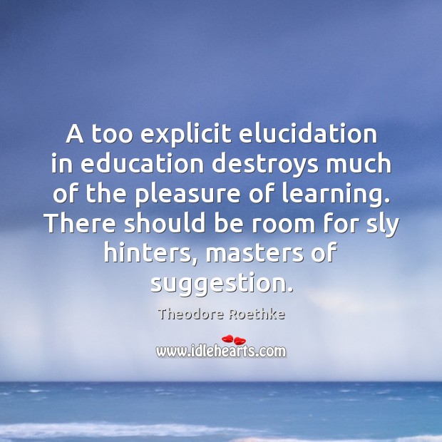 A too explicit elucidation in education destroys much of the pleasure of Theodore Roethke Picture Quote