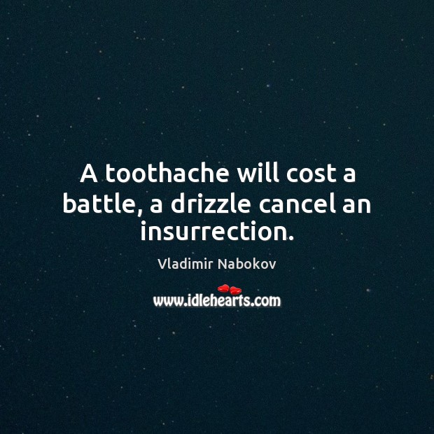 A toothache will cost a battle, a drizzle cancel an insurrection. Vladimir Nabokov Picture Quote