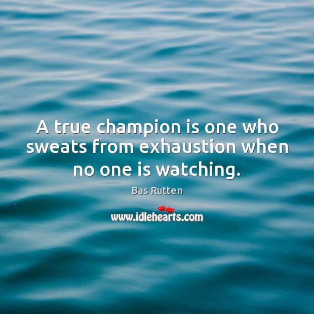 A true champion is one who sweats from exhaustion when no one is watching. Bas Rutten Picture Quote