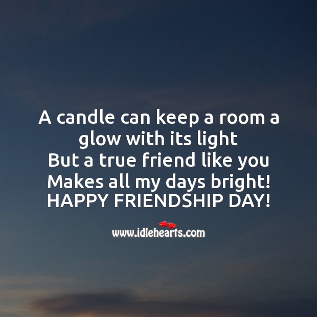 A true friend like you makes all my days bright Friendship Day Quotes Image