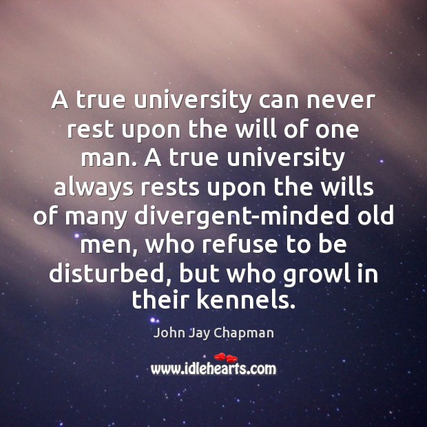 A true university can never rest upon the will of one man. John Jay Chapman Picture Quote
