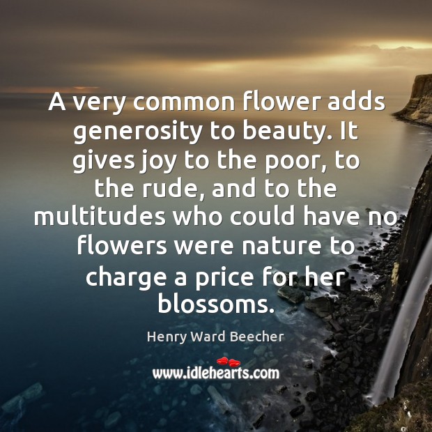 A very common flower adds generosity to beauty. It gives joy to Henry Ward Beecher Picture Quote