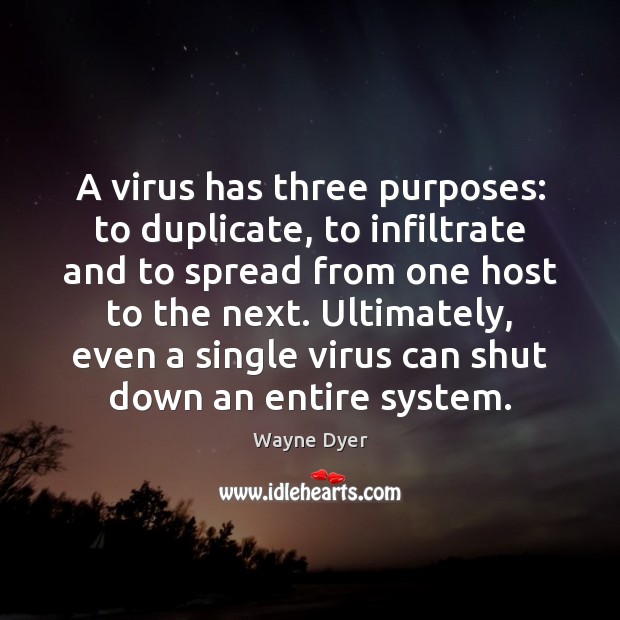 A virus has three purposes: to duplicate, to infiltrate and to spread Image